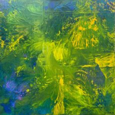 "Zielone listy" - olej na płótnie, 100x100cm, 2023